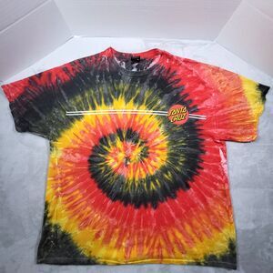 Santa Cruz Skateboards Shirt Mens 2XL Black Red Yellow Tie Dye Classic Dot Logo